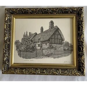 Vintage Anthony Johns Signed Art Anne Hathaway's Cottage Gold Gilt Frame